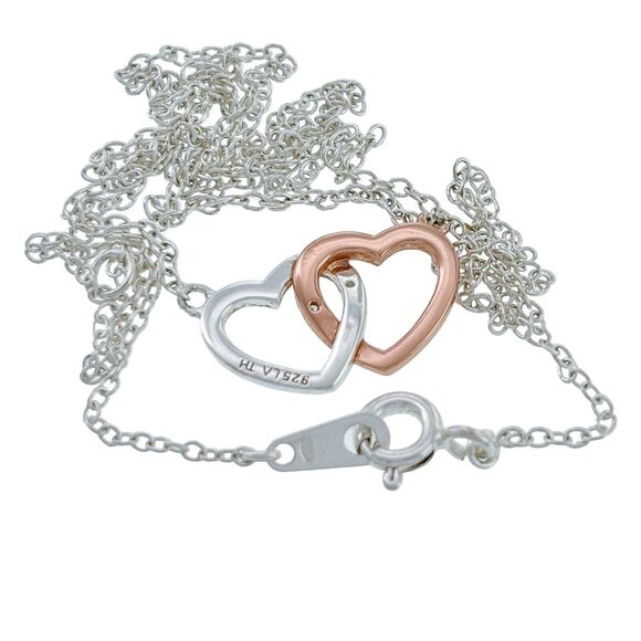 Footnote Sterling Silver Two Tone Cubic Zirconia Intertwined Heart Necklace - Picture 4 of 5